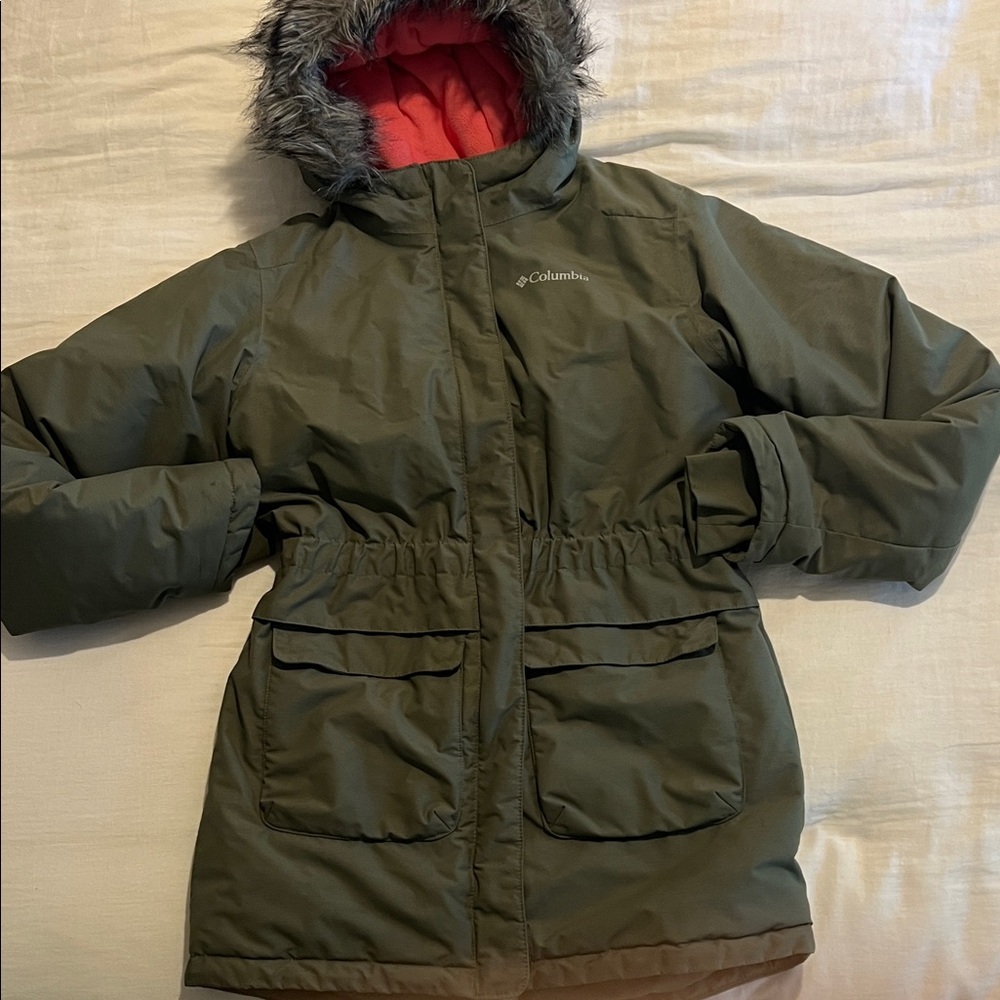 Columbia Kids' Olive Green Puffer with Faux Fur Hood